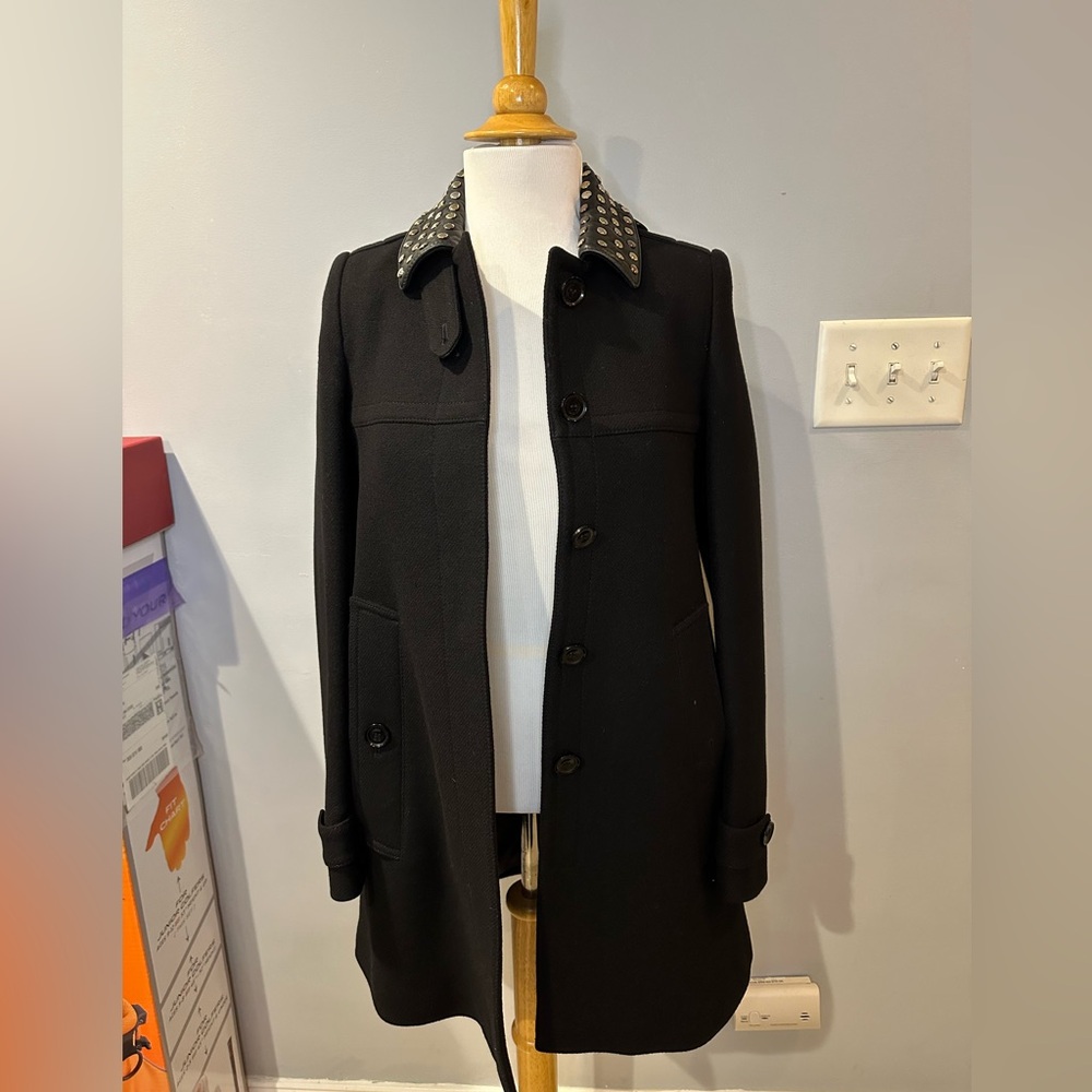 Excellent Condition!Authentic Burberry Brit Black Wool Studded Collar Coat US 2